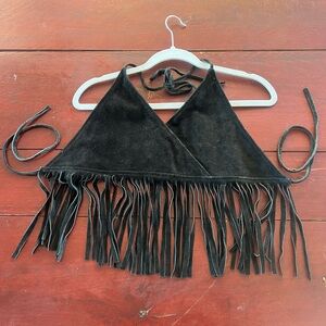 Passport Black Fringe Crop Top